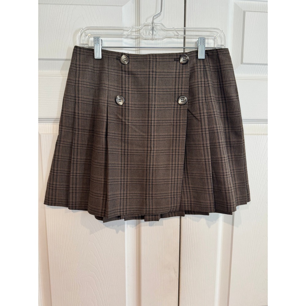 Vintage Tracy Evans Womens Brown Plaid Pleated Mini Skirt SZ 11 Heritage Preppy - Picture 6 of 10